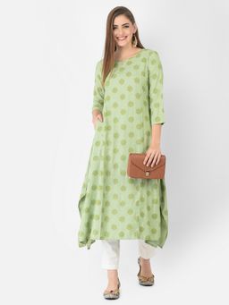 SPAN - Green A-Line Printed Kurta