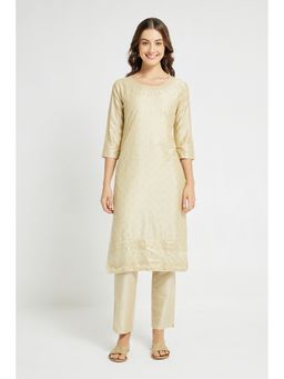 SPAN - White Straight Woven Zari Work Kurta