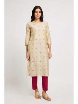 SPAN - White Straight Embroidered Kurta
