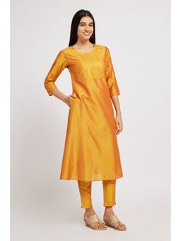 SPAN - Yellow A-Line Woven Zari Work Kurta