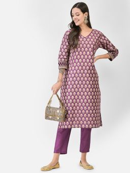 SPAN - Purple Straight Printed Kurta