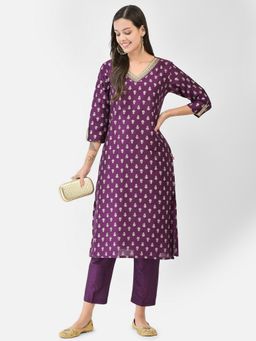 SPAN - Purple Straight Printed Kurta