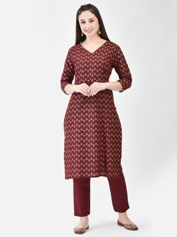 SPAN - Red Straight Printed Kurta