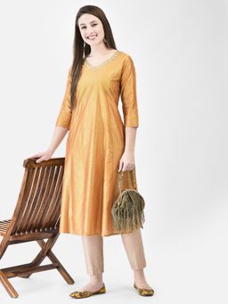 SPAN - Yellow A-Line Solid Kurta