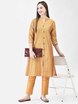 SPAN - Yellow A-Line Printed Kurta