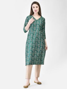 SPAN - Green Straight Printed Kurta