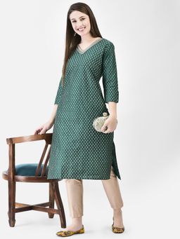 SPAN - Green Straight Printed Kurta