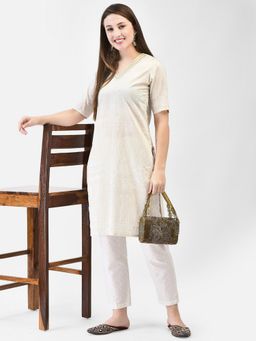 SPAN - White Straight Printed Kurta