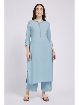 SPAN - Blue Straight Solid Kurta