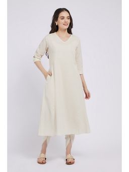 SPAN - White A-Line Solid Kurta