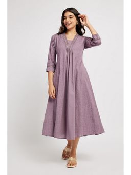 SPAN - Purple A-Line Embroidered Kurta
