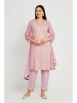 SPAN - Pink Straight Printed V-Neck Half Sleeves Kurta