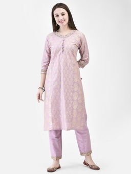 SPAN - Pink Printed Round Neck Three Fourth Sleeves Kurta