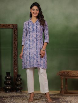 SPAN - Pink Straight Printed Notched Lapel Three Fourth Sleeves Kurta