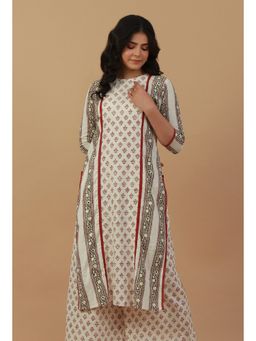 Tjori - Off-White Block Printed Cotton Kurta