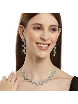 Karatcart - Silver Tone Light Green Floral AD Necklace Set for Women (Set of 2)