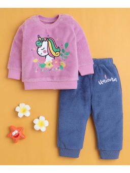 Bumzee - Lilac and Blue Girls Full Sleeves Sweatshirt and Joggers