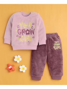 Bumzee - Pink Girls Full Sleeves Sweatshirt and Joggers