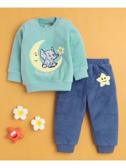 Bumzee - Sea Green and Blue Boys Full Sleeves Sweatshirt and Joggers