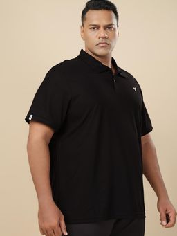 Technosport - Men Plus Size Solid Active Polo T-shirt - Black