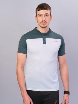 Technosport - Men Colorblock Relax Fit Polo Sports T-shirt - White