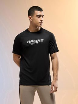 Technosport - Men Typography Printed Slim Fit Round Neck Sports T-shirt - Black