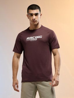 Technosport - Men Typography Printed Slim Fit Round Neck Sports T-shirt - Brown