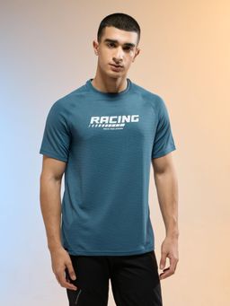 Technosport - Men Typography Printed Slim Fit Round Neck Sports T-shirt - Blue