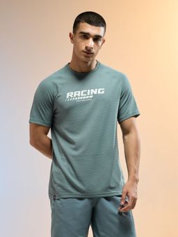 Technosport - Men Typography Printed Slim Fit Round Neck Sports T-shirt - Green