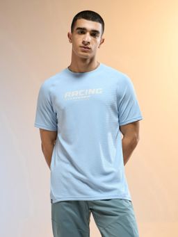 Technosport - Men Typography Printed Slim Fit Round Neck Sports T-shirt - Blue