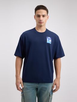 Pepe Jeans - Men Navy Blue Back Print Short Sleeve Oversized T-Shirt