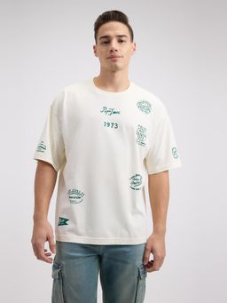 Pepe Jeans - Men Off White Printed Short Sleeve Oversized T-Shirt