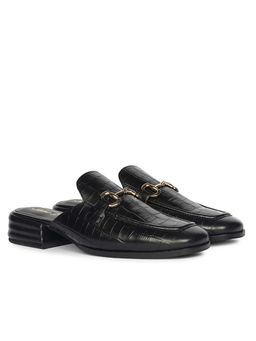 Saint G - Womens Black Croco Leather Mules