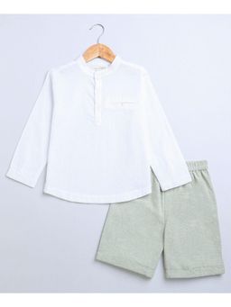 SWEETLIME BY AS - White Striped Shirt & Green Shorts (Set of 2)