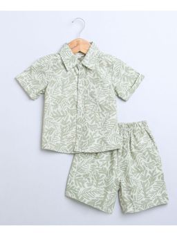 SWEETLIME BY AS - Olive Printed Shirt and Shorts (Set of 2)
