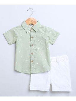 SWEETLIME BY AS - Olive Printed Shirt and Shorts (Set of 2)