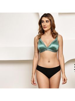 PrettyCat - Removable Cup Deep V-Neckline Bra Panty Set For Women - Green