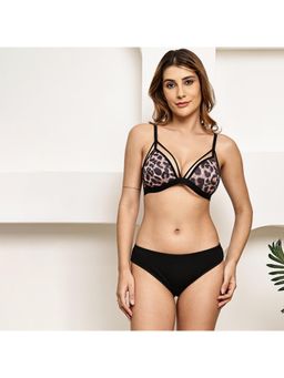 PrettyCat - Leopard Print Strappy Triangle Bra Panty Set For Women - Brown