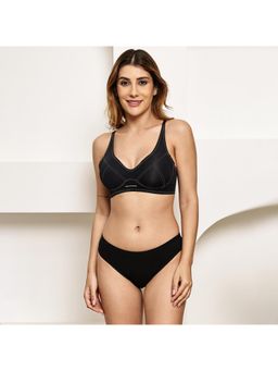 PrettyCat - Wireless Removable Cup Sports Bra Panty Set For Women - Black