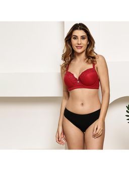 PrettyCat - Underwire Lace T-Shirt Bra Panty Set For Women - Red