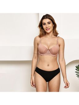 PrettyCat - Pushup Padded Underwire Lace T-Shirt Bra Panty For Women - Beige