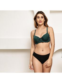PrettyCat - Pushup Padded Underwire Lace T-Shirt Bra Panty For Women - Green