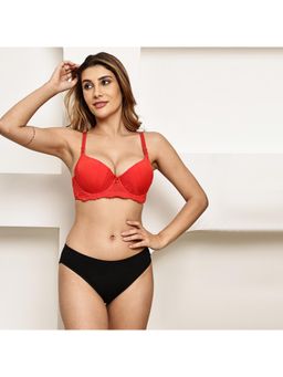 PrettyCat - Pushup Padded Underwire Lace T-Shirt Bra Panty For Women - Red