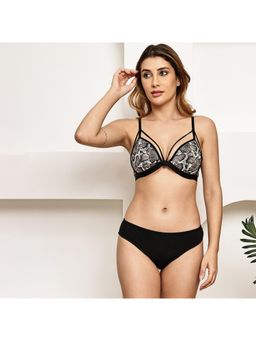 PrettyCat - Snake Print Strappy Triangle Bra Panty Set For Women - Black