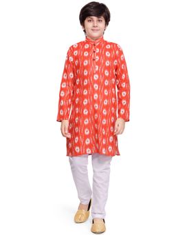 Jeetethnics - Boys Orange Printed Kurta Pyjama Set (Set of 2)