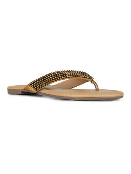 Inc.5 - Women Golden Embellished Round Slip-On Flats