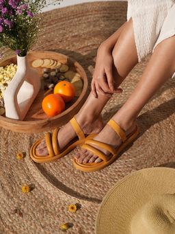 Inc.5 - Women Mustard Casual Solid Round Toe Slip-On Sandals