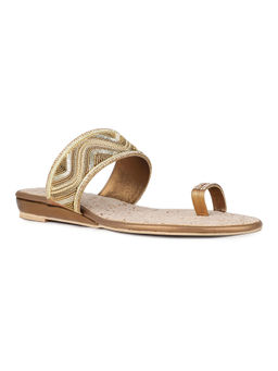 Inc.5 - Women Golden Ethnic Embellished One Toe Slip-On Sandals