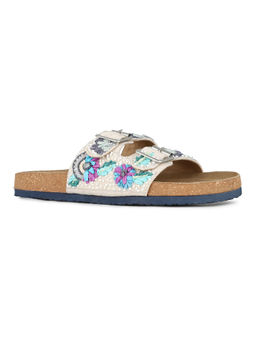 Inc.5 - Women Cream Casual Printed Round Toe Slip-On Sandals