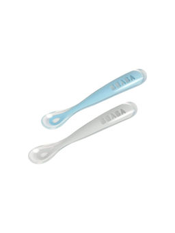 Beaba - Set of 2 1st Stage Silicone Spoon - Windy Blue/Light Mist, 4m+